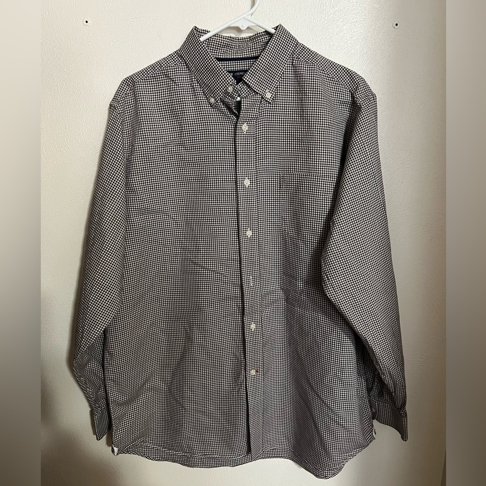CREMIEUX Classic Checkered Plaid Button Down Dress Shirt Black Brown Men's Sz L